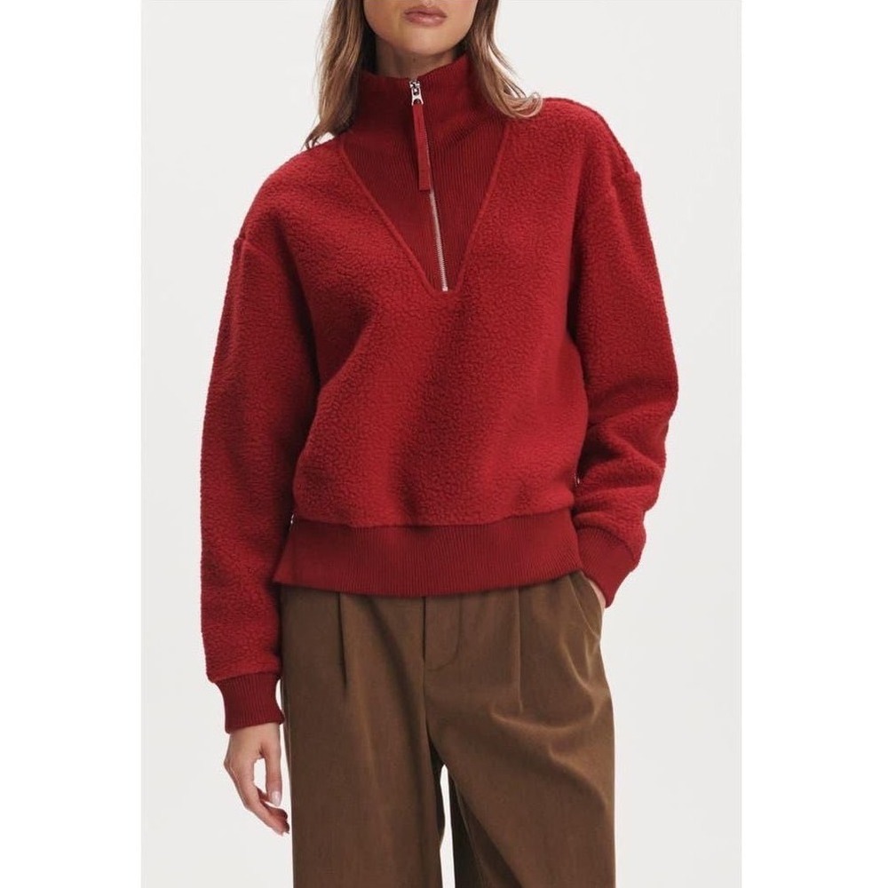 Varley Red Jaylin High Pile Fleece Half-Zip Pullover Sweater Medium